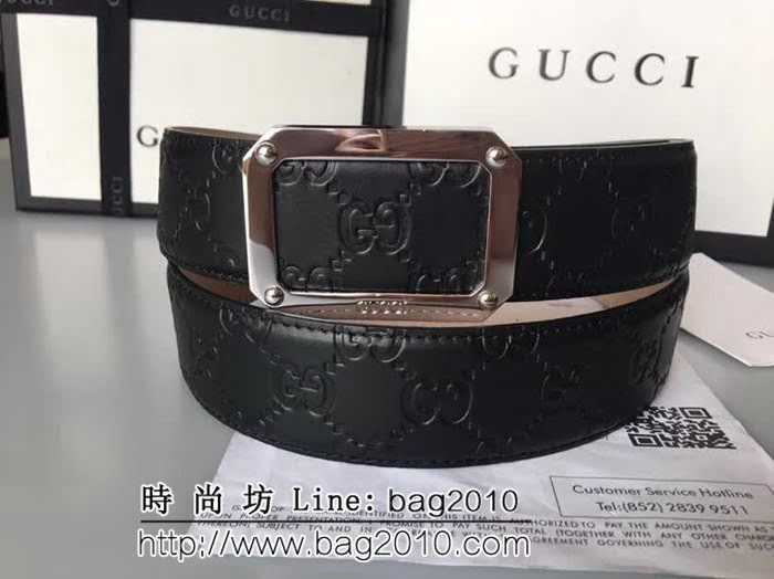 古馳CUCCI 雙面進口皮 四方鏤空拋光五金銅扣 款式百搭男士皮帶 GHG1255